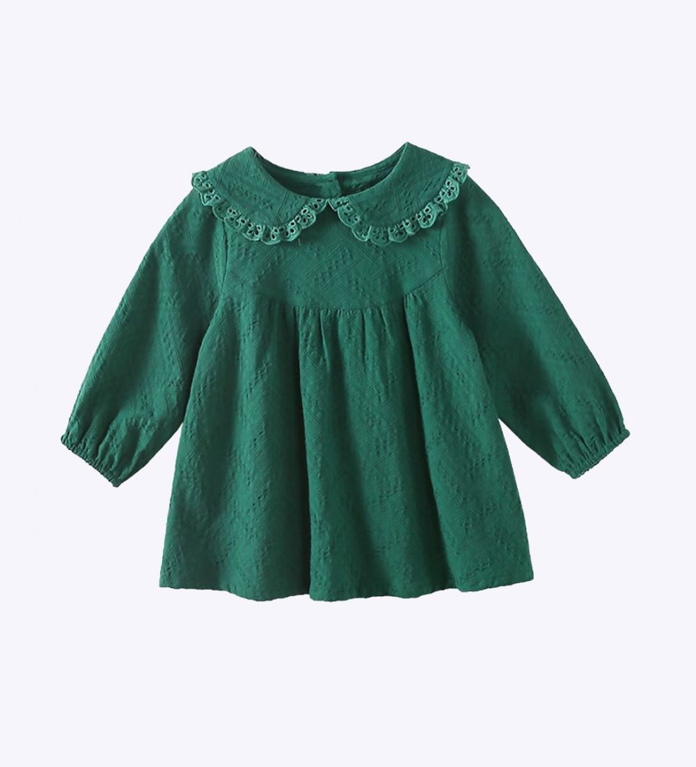 LEEZ Girls Embroidered Cotton Dress Green