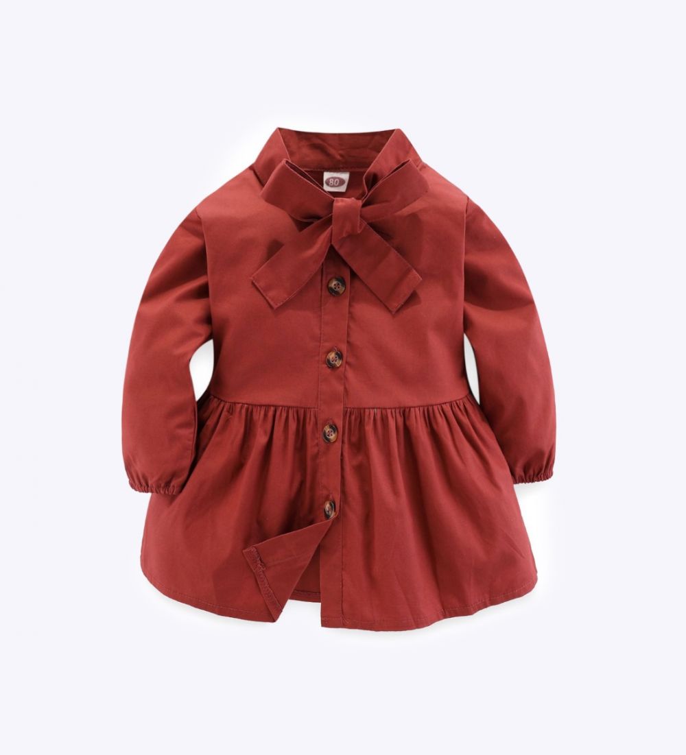 LEEZ Girls Button-Front Cotton Dress Red