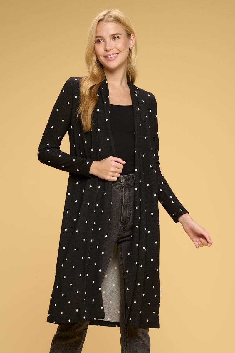 Polka Dot Open Front Cardigan - BLACK