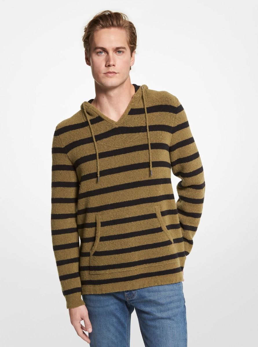 Striped Textured Stretch Cotton Hoodie