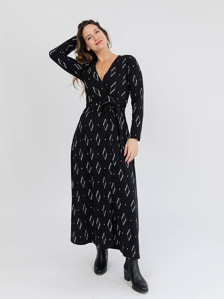 Katie Maxi Wrap Dress Diamond Vine Black