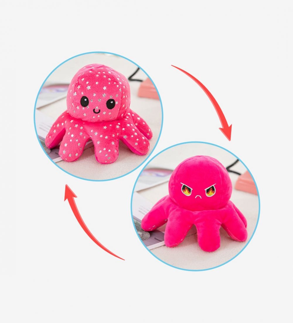LEEZ Double-Sided Flip Octopus Plush Toy - Star Pattern Rose Red