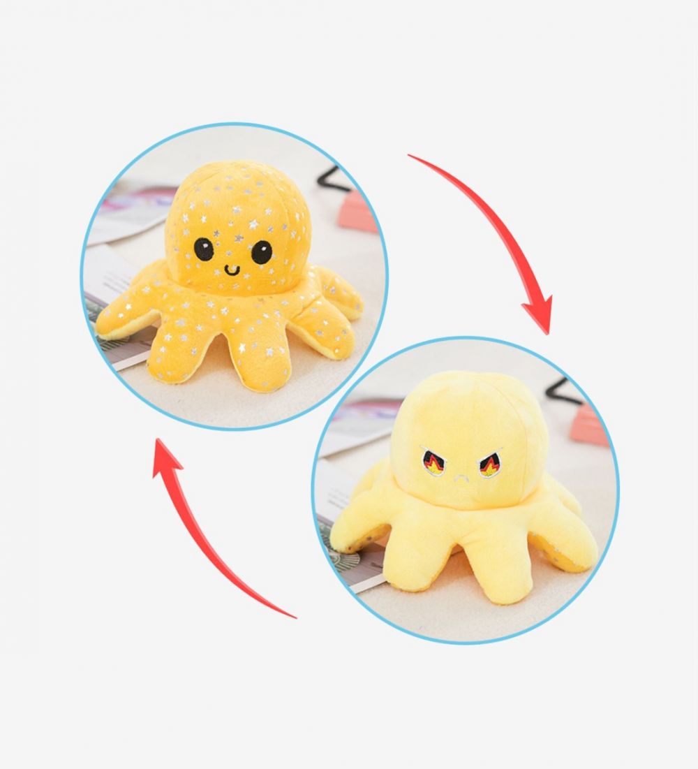 LEEZ Double-Sided Flip Octopus Plush Toy - Star Pattern Yellow