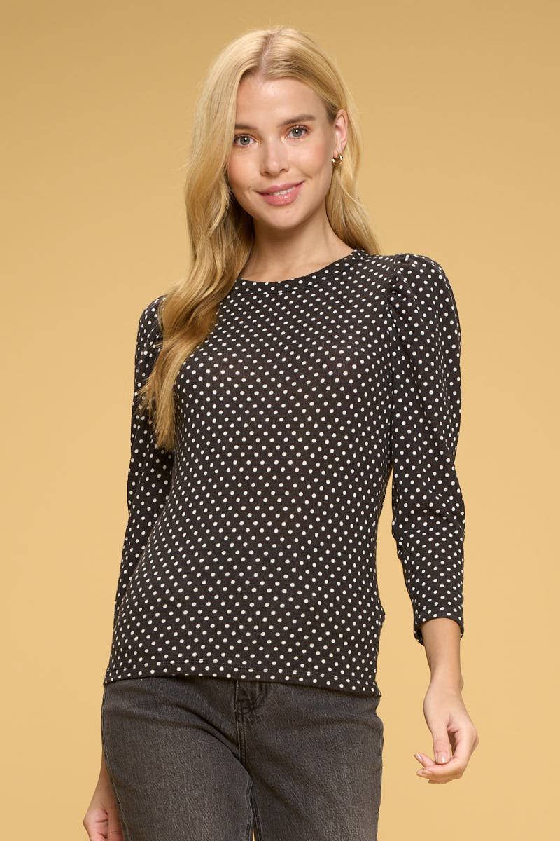 Polka Dot Top with Puff Sleeve - BLACK2