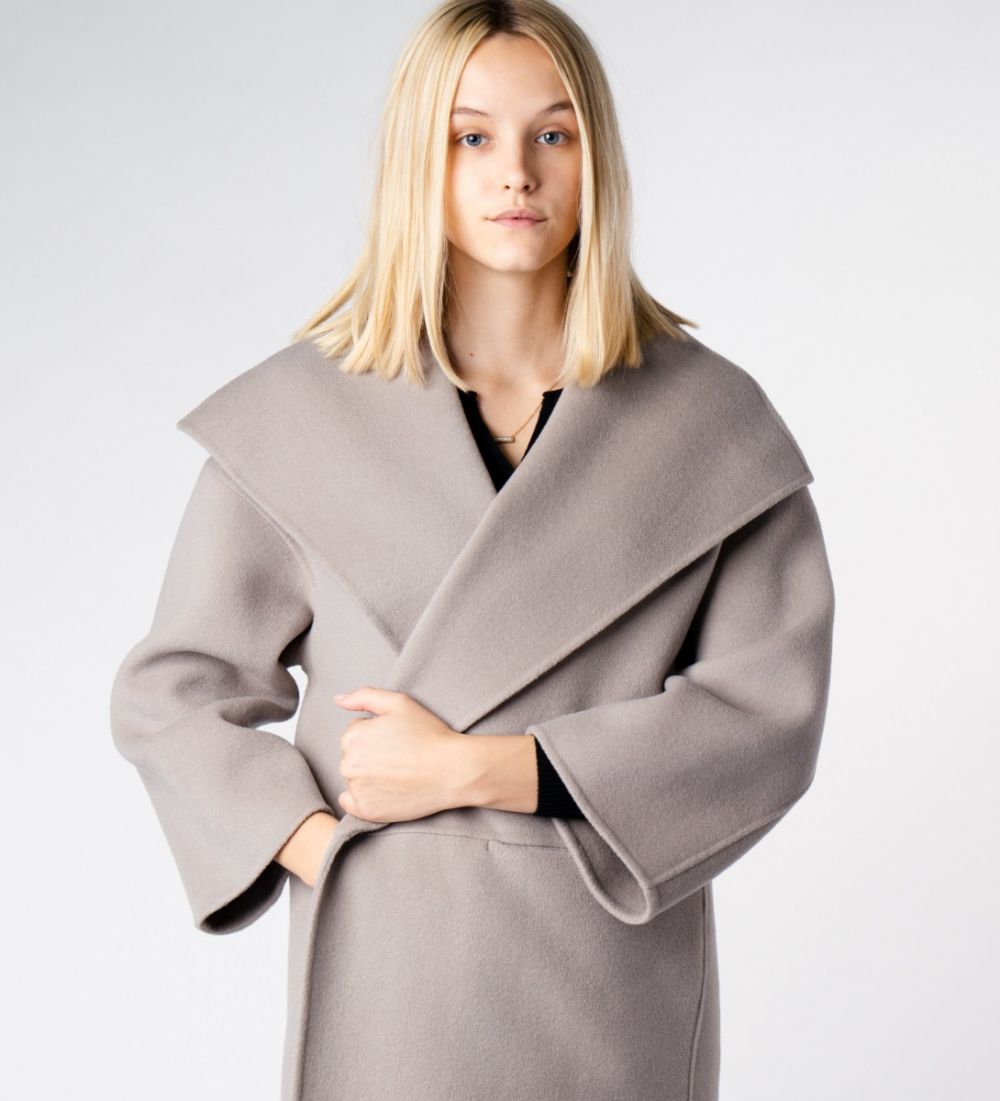 LEEZ Women Double Face Wool Cashmere Coat Gray