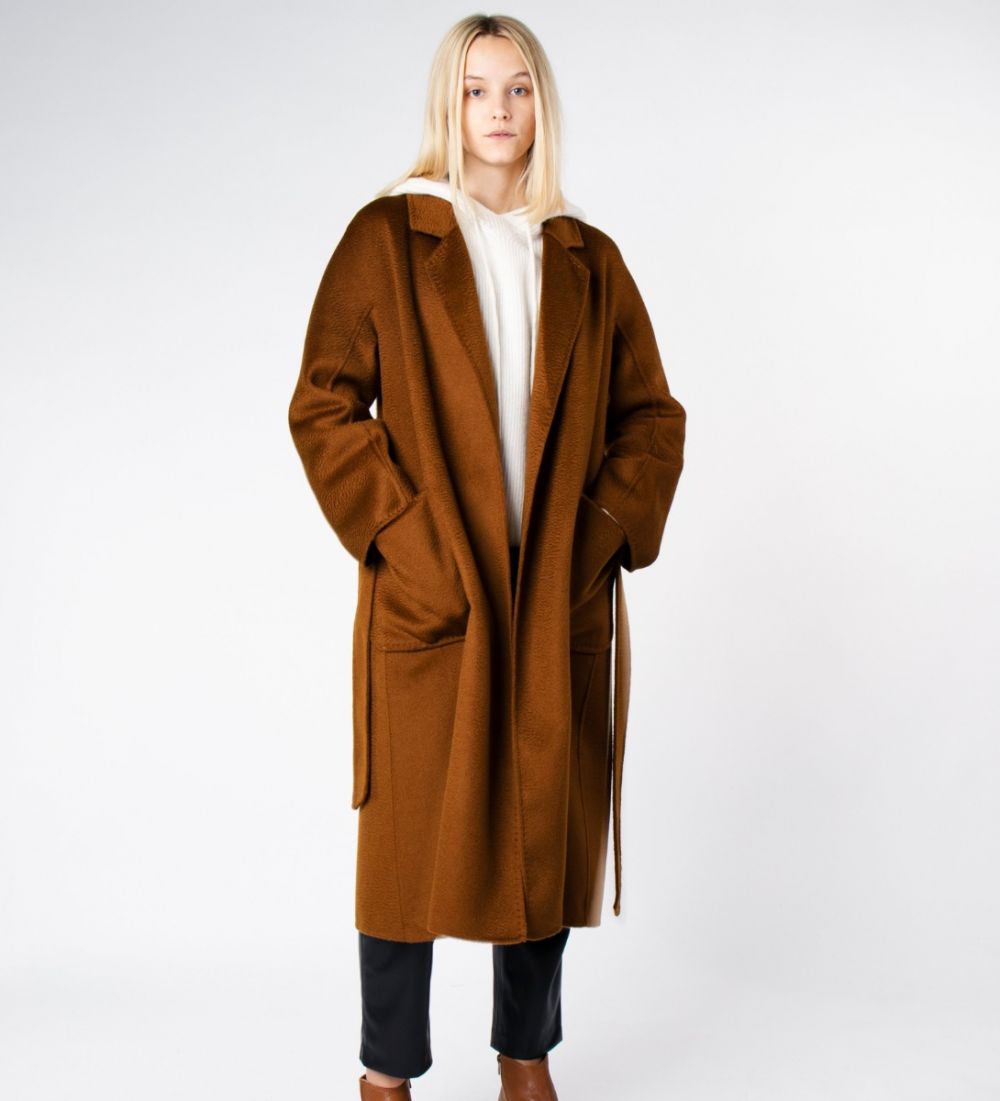 LEEZ Women Double Face Wool-Cashmere Coat Brown