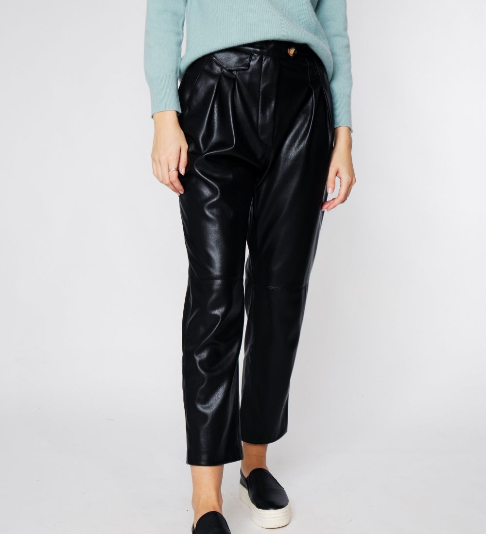 LEEZ Women Leather Pant - Black