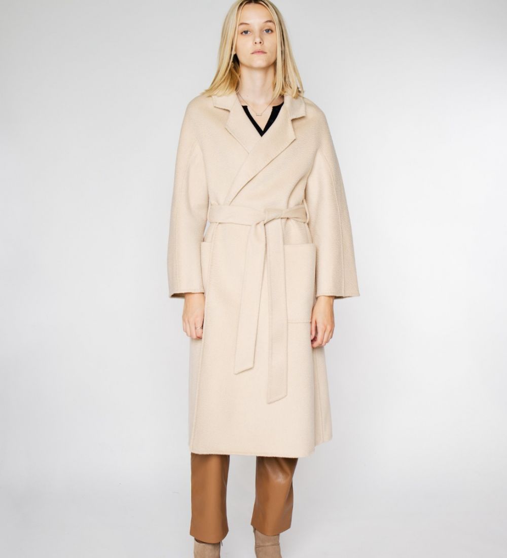 LEEZ Women Double Face Wool-Cashmere Coat Beige