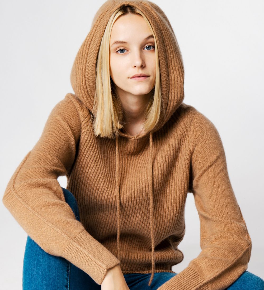 LEEZ Women Wool Hoodie Camel