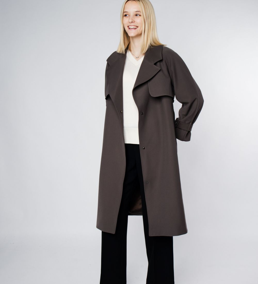 LEEZ Raglan Sleeve Mid-length Trench Coat Dark Gray