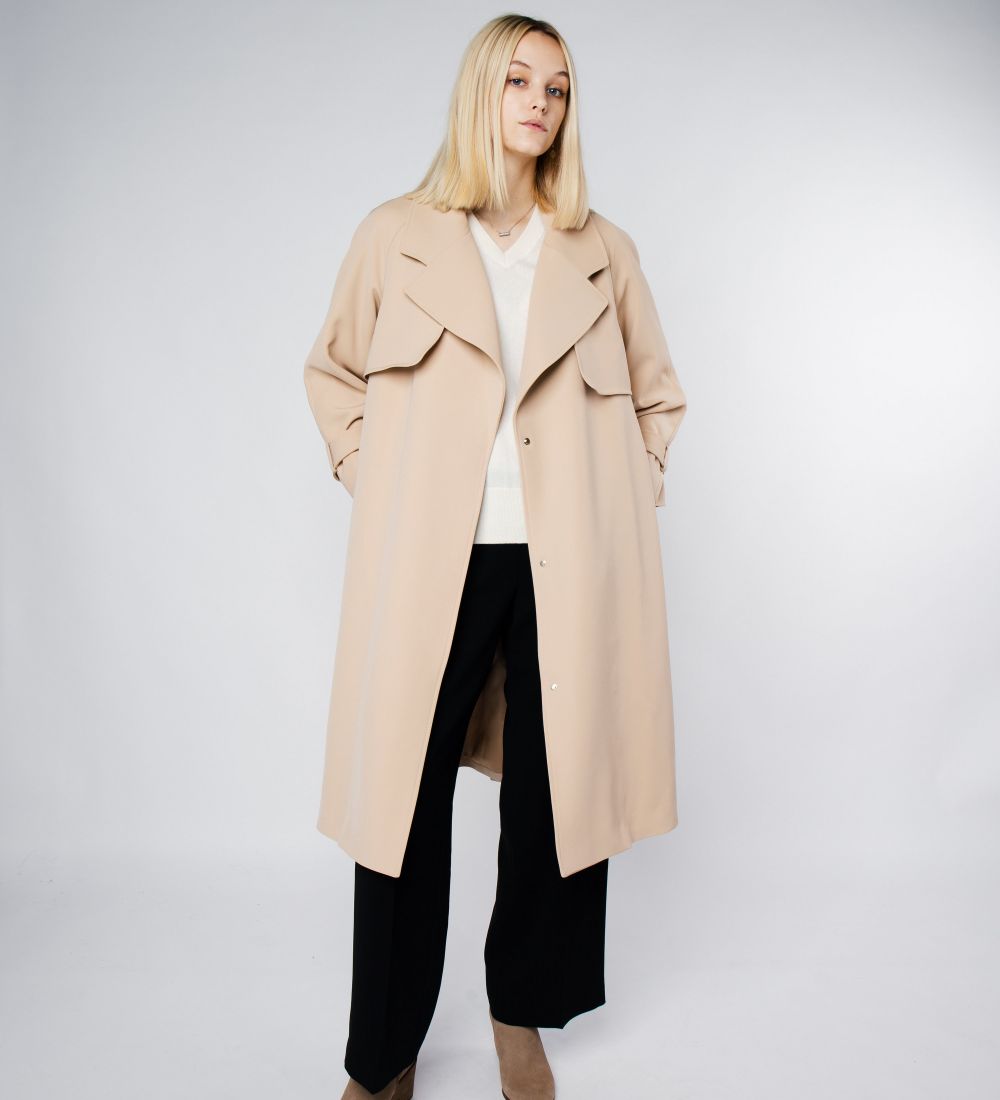 LEEZ Raglan Sleeve Mid-length Trench Coat Khaki