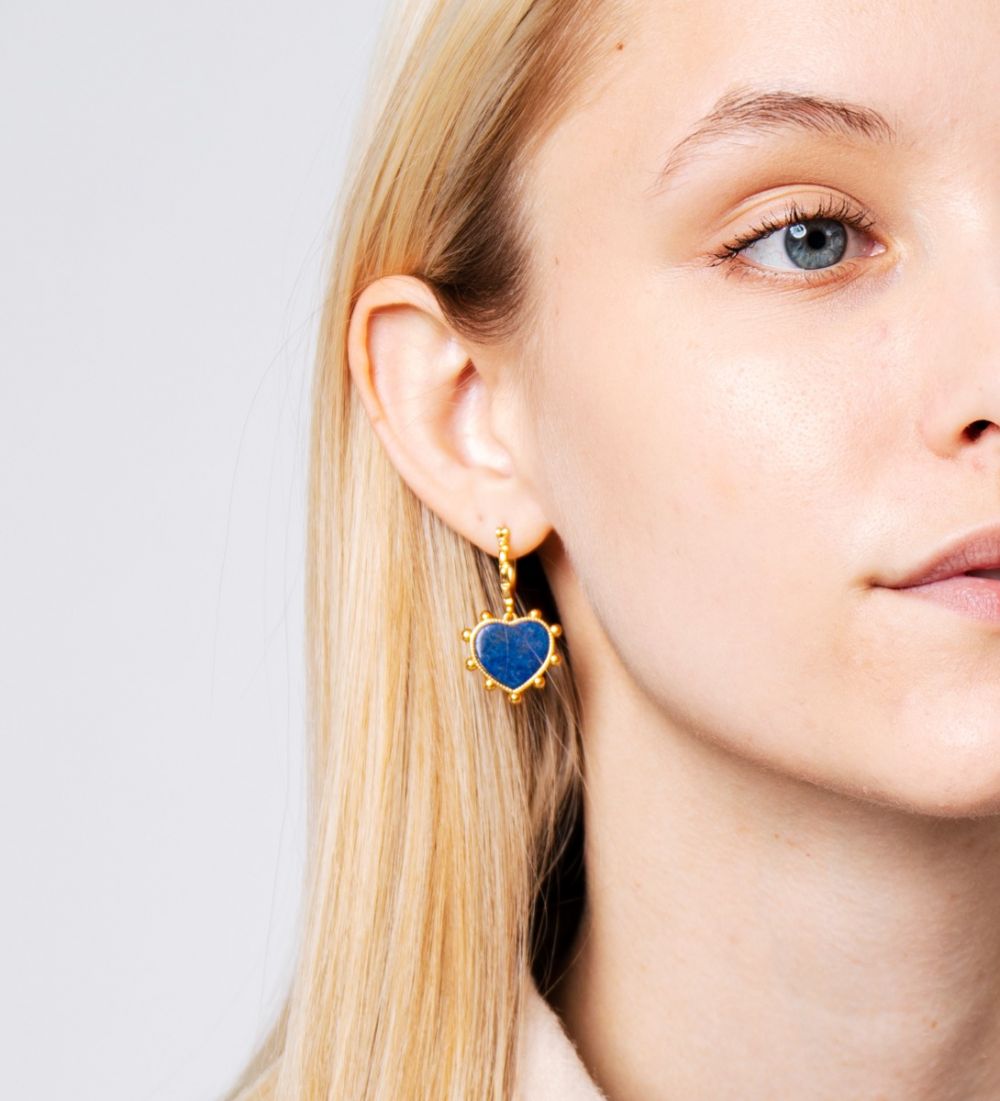 LEEZ Women Heart Shape Natural Lazurite Earrings Blue