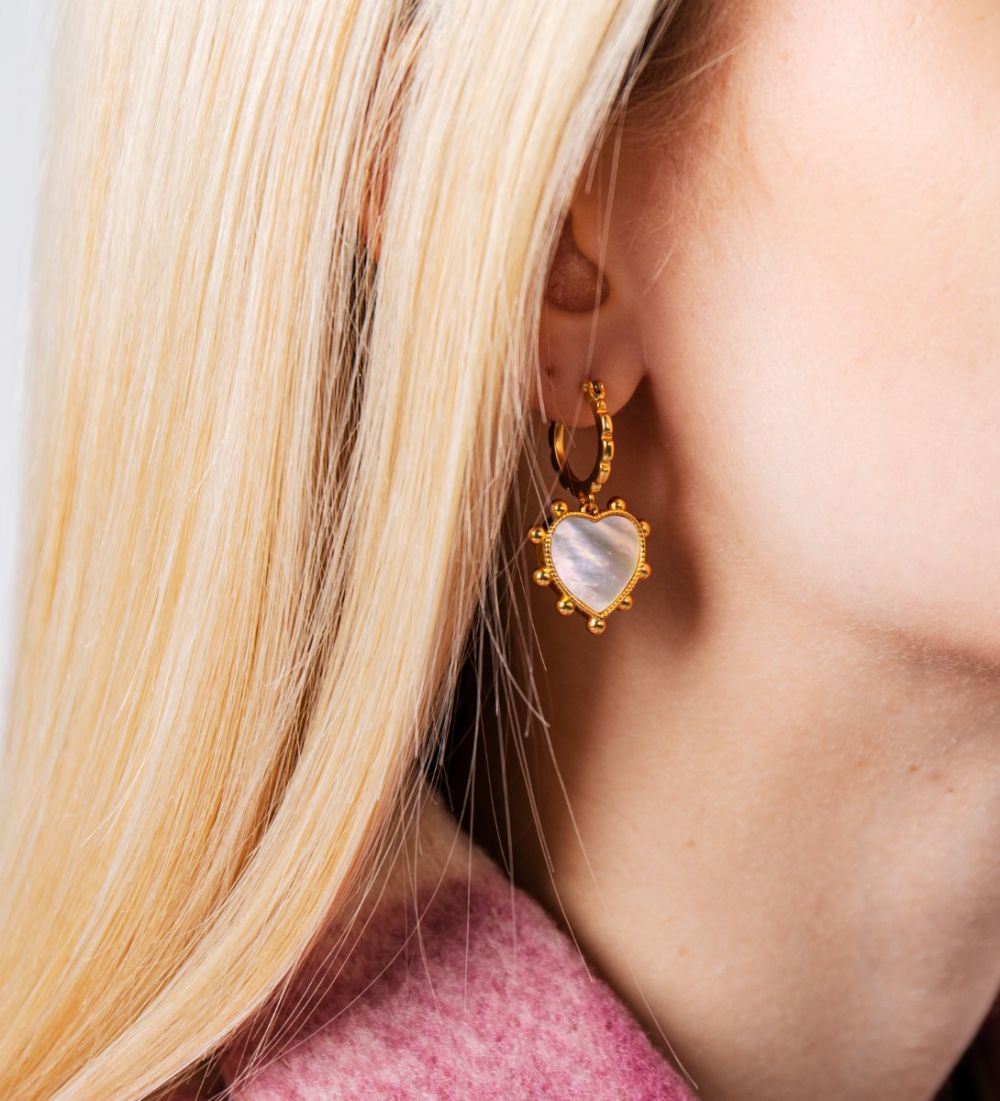 LEEZ Women Heart Shape Natural Lazurite Earrings White