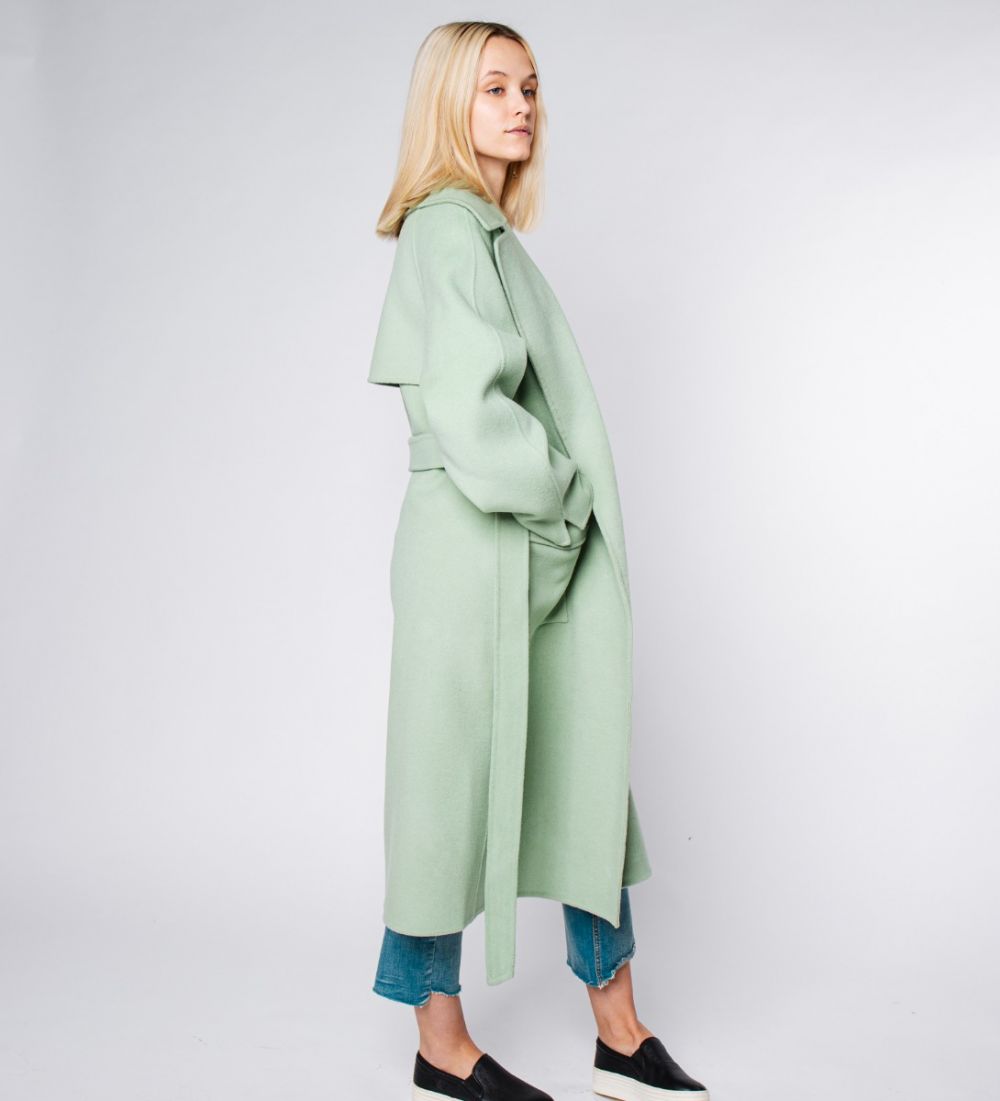 LEEZ Women Pastel Double Face Wool Overcoat - Celadon