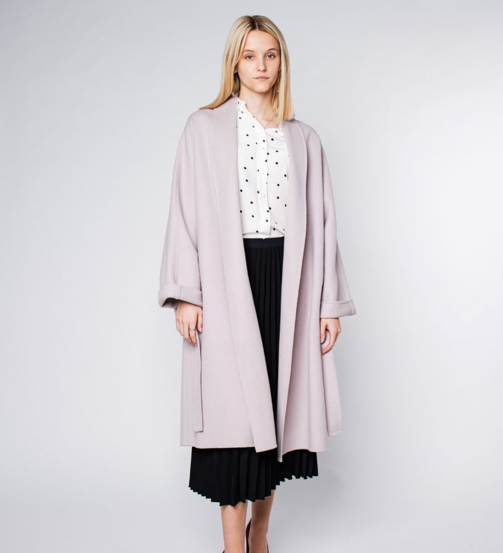 LEEZ Women Mid-Length Double Face Wool Belted Coat - Lavender Blush