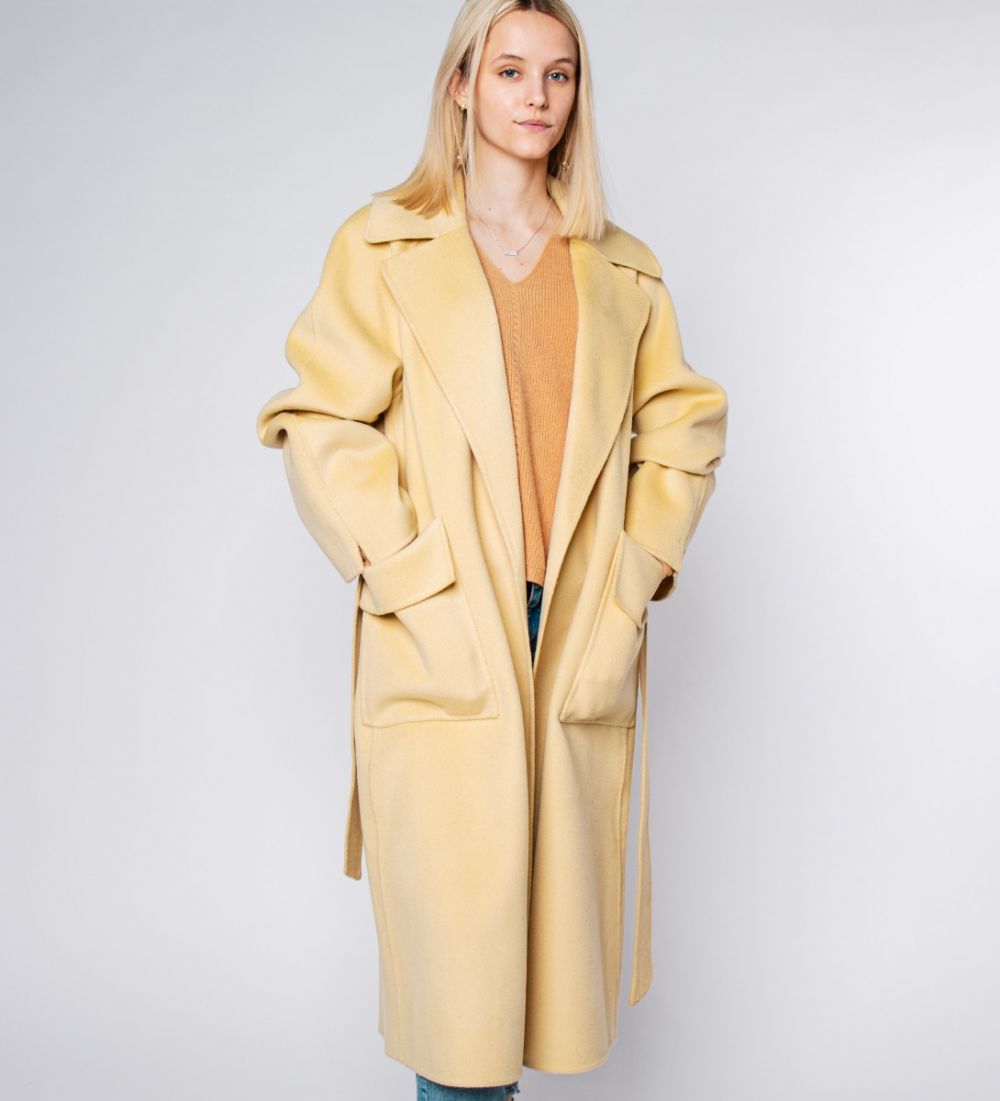 LEEZ Women Pastel Double Face Wool Overcoat - Wheat Ear