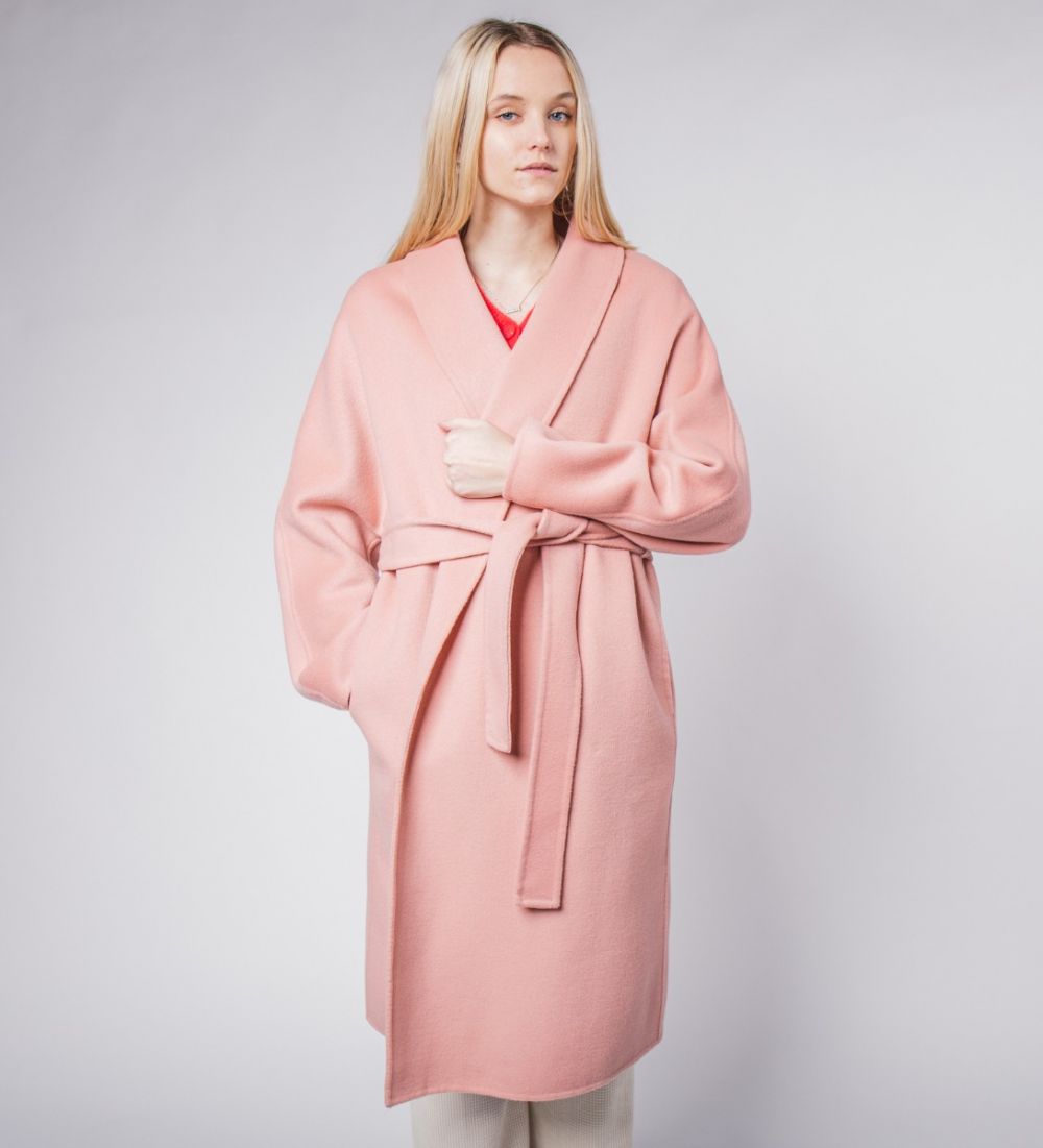 LEEZ Women Pastel Double Face Wool Overcoat - Pink