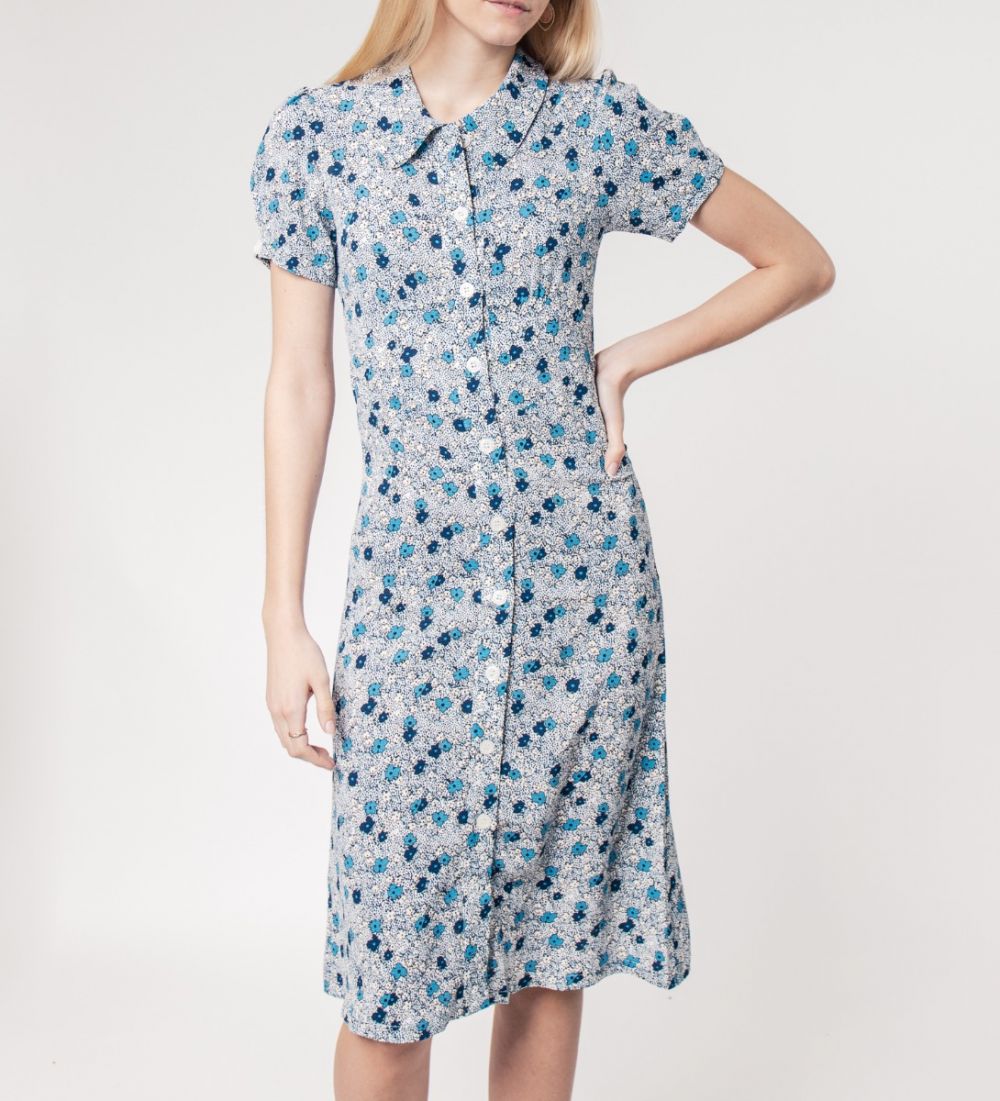 Floral Print Shirt Dress Blue