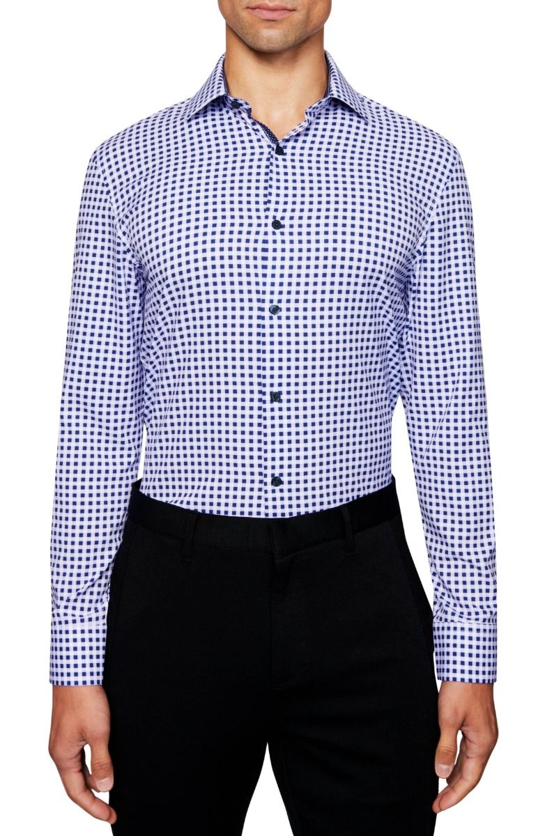 Dot Gingham 4-Way Stretch Slim Fit Dress Shirt