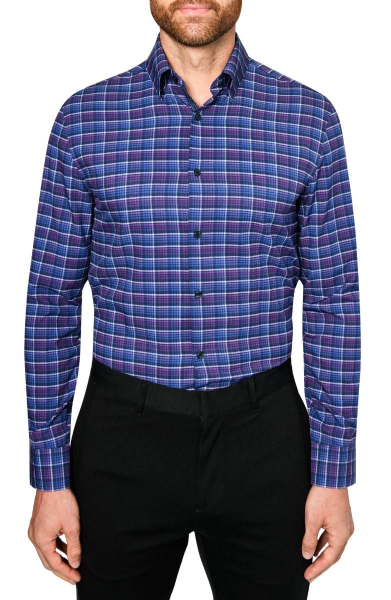 Ombre Check 4-Way Stretch Slim Fit Dress Shirt - Purple