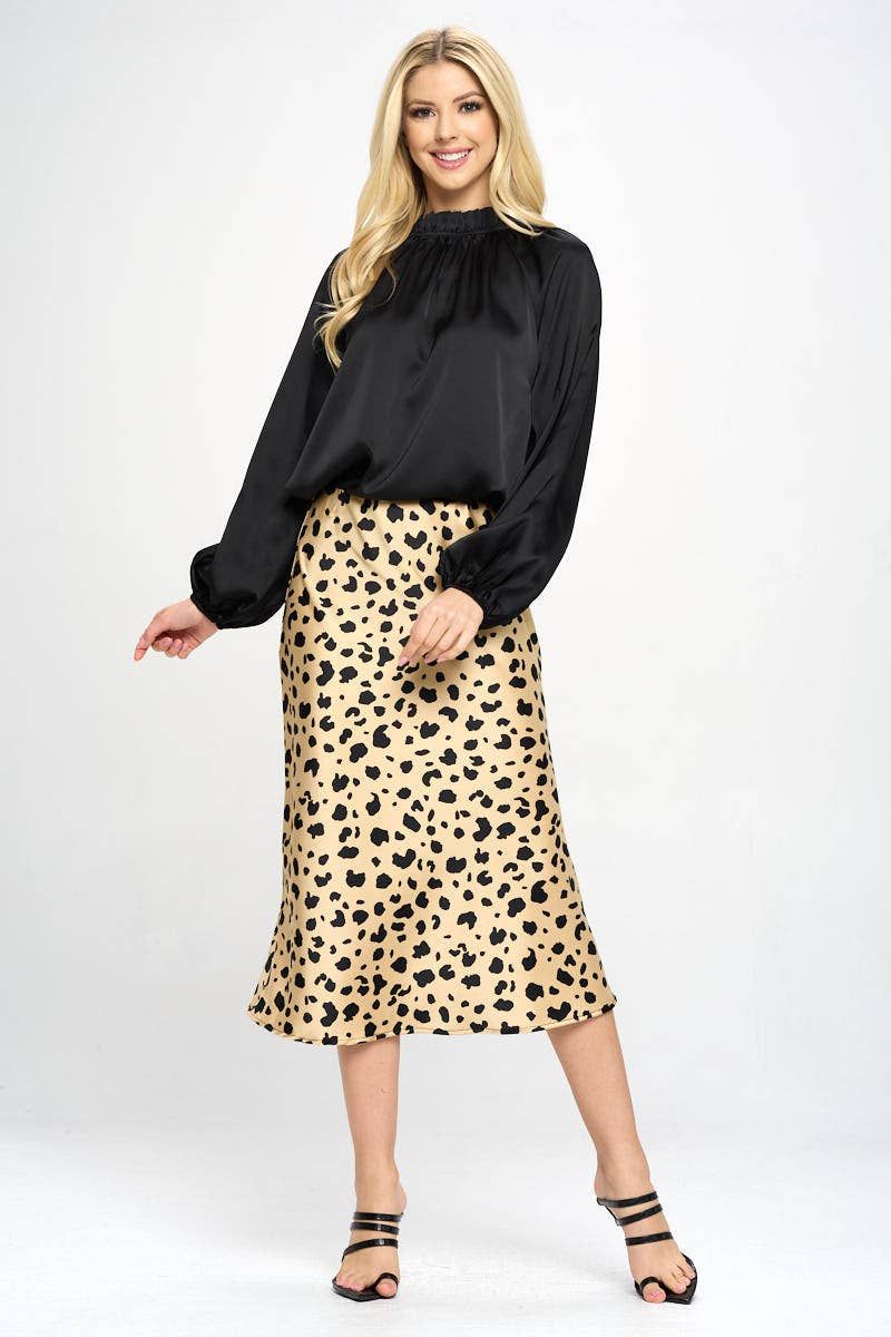 Animal Print Satin Midi Skirt