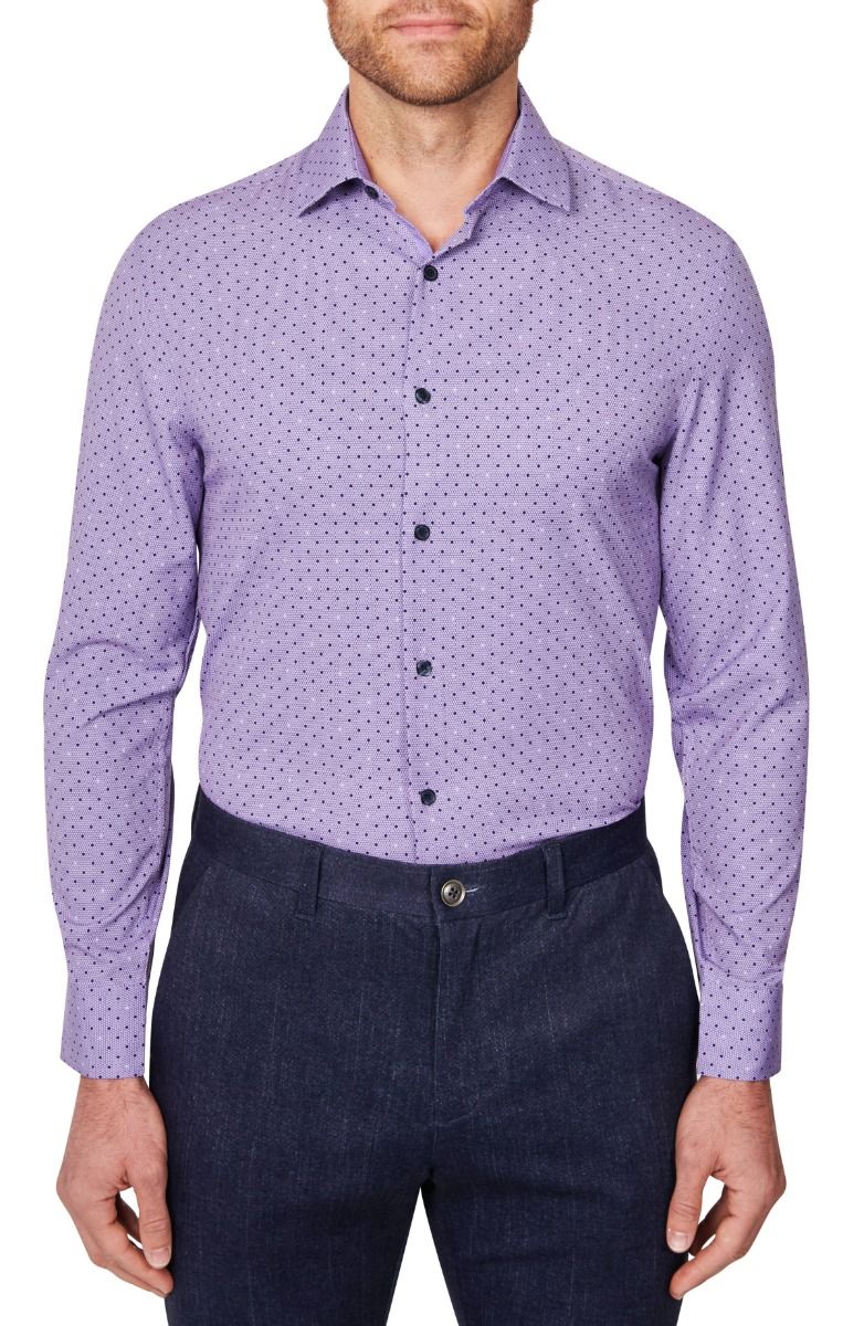 Honeycomb Dot 4-Way Stretch Slim Fit Dress Shirt