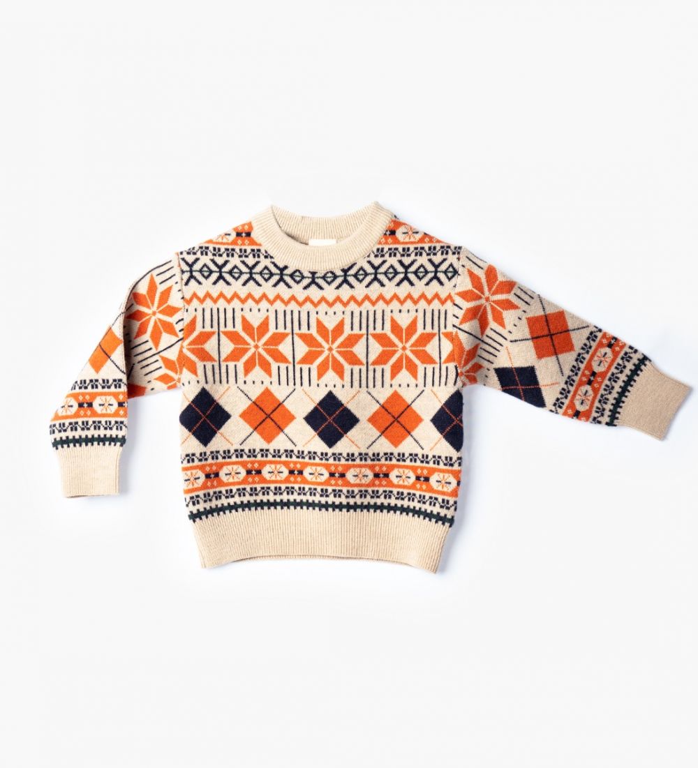LEEZ Boys Pullover Sweater With Geometric Patterns Beige