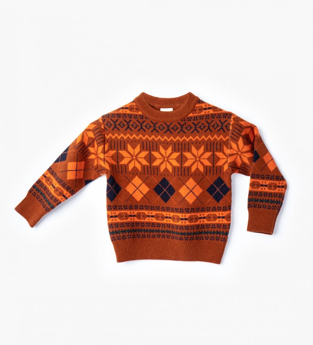 LEEZ Boys Pullover Sweater With Geometric Patterns Brown