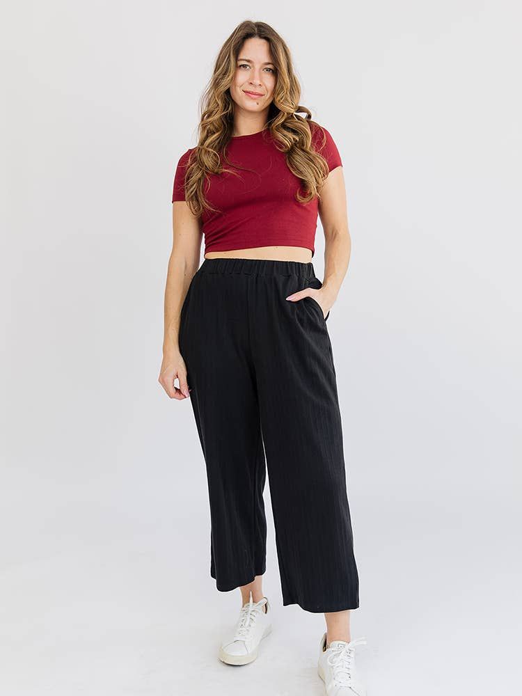 Fae Wide Leg Pants Black Rib Knit