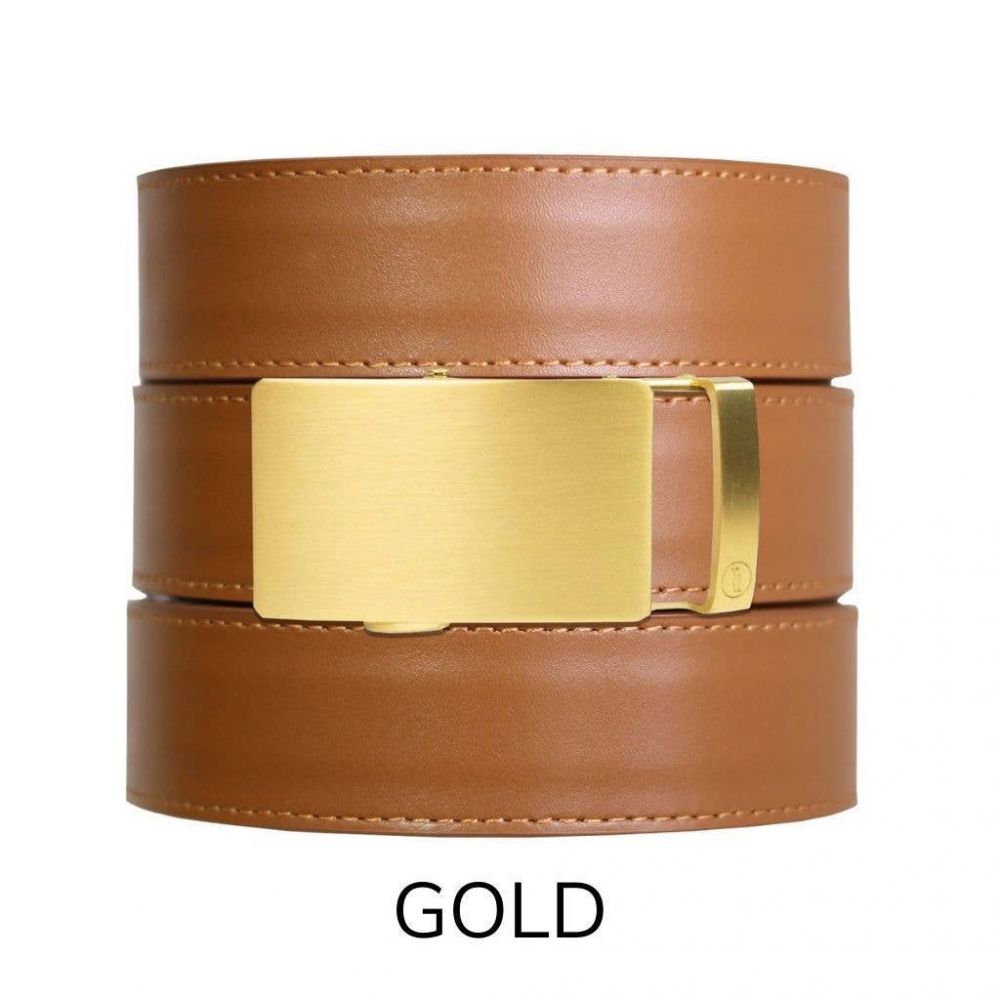 British Tan Top Grain Leather Ratchet Belt & Buckle Set (Pant Size 60 or Smaller)
