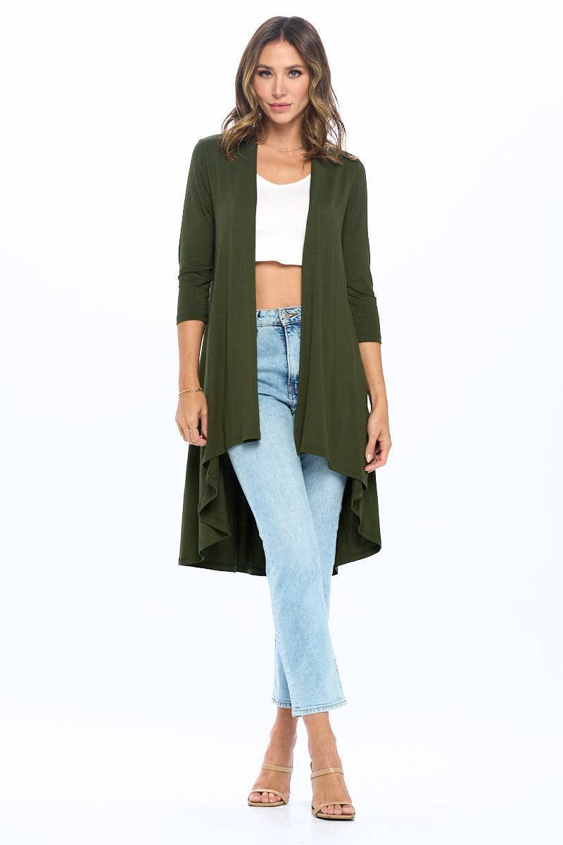 Solid Bamboo Open Front Cardigan - OLIVE