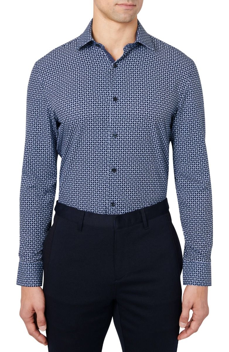 Check Geo 4-Way Stretch Slim Fit Dress Shirt