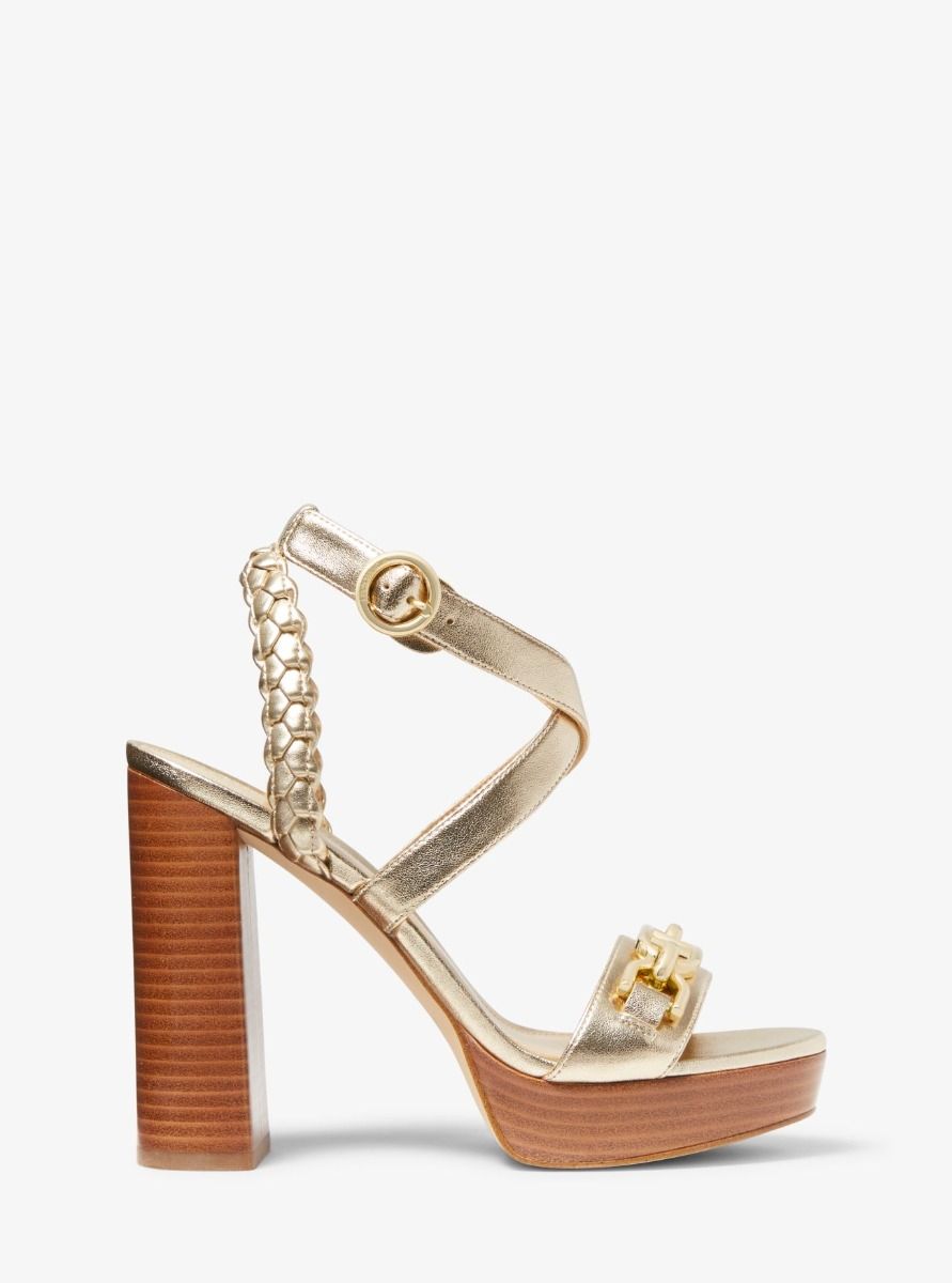 Kailey Embellished Metallic Faux Leather Platform Sandal