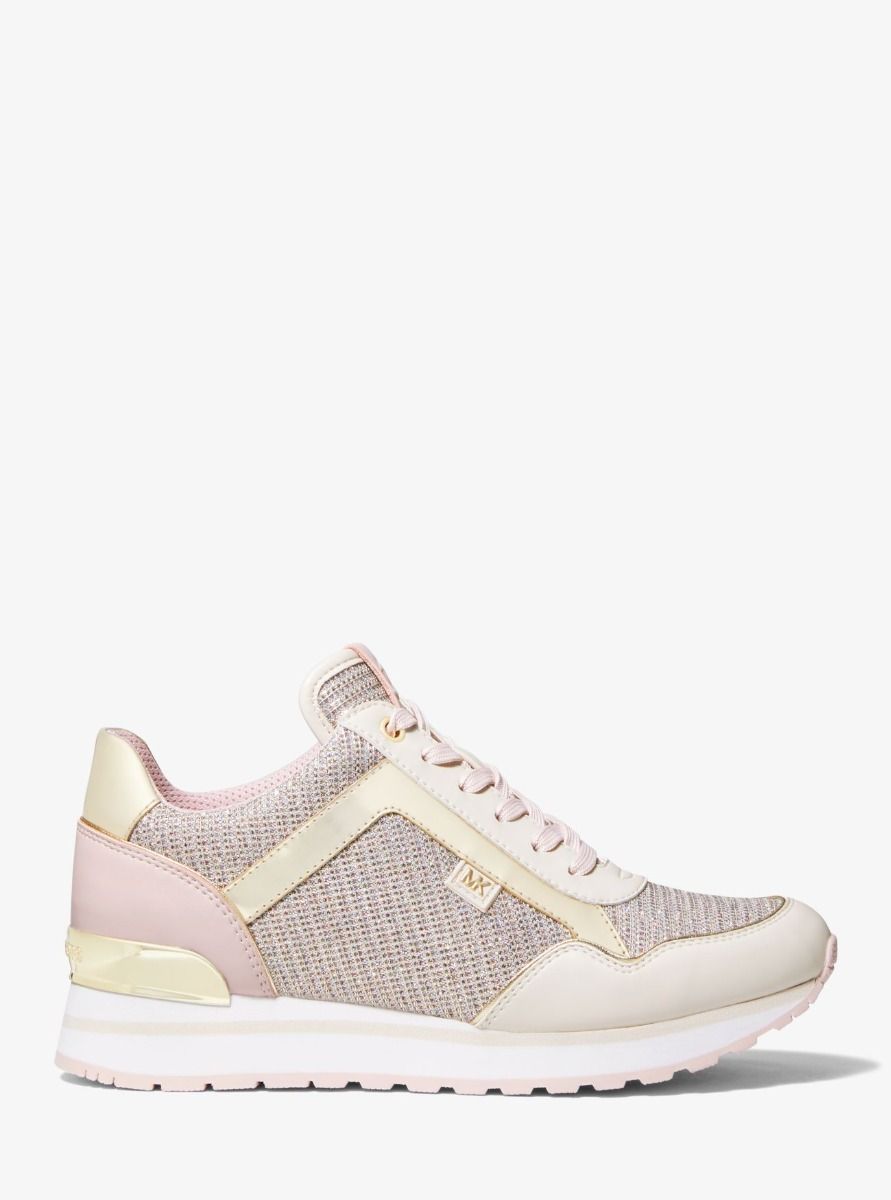 Maddy Leather and Glitter Chain-Mesh Trainer