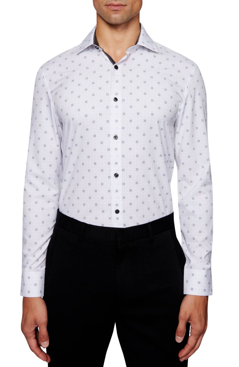 X Print 4-Way Stretch Slim Fit Dress Shirt