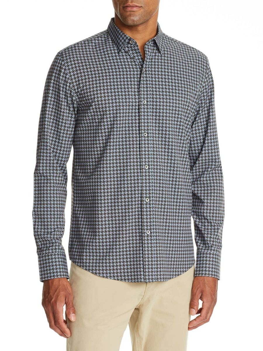 Textured Houndstooth 4-Way Stretch Shirt - Olive