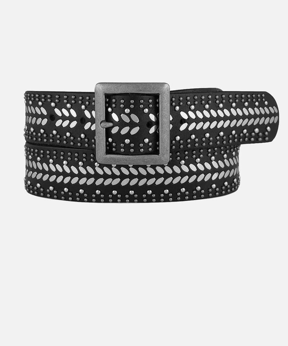 Studded Leather Belt with Square Buckle - 40029 Ezra