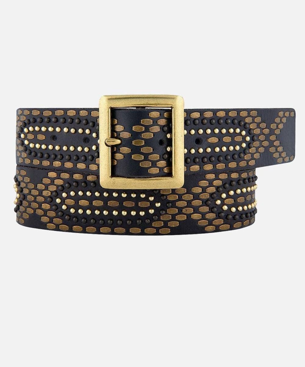 Studded Leather Belt with Square Buckle