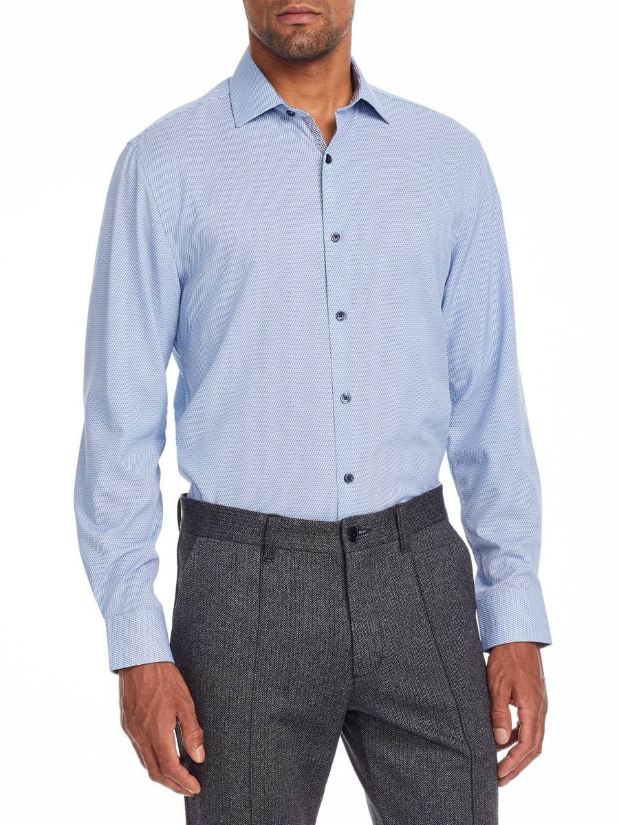 Broken Stripe 4-Way Stretch Slim Fit Dress Shirt - Blue