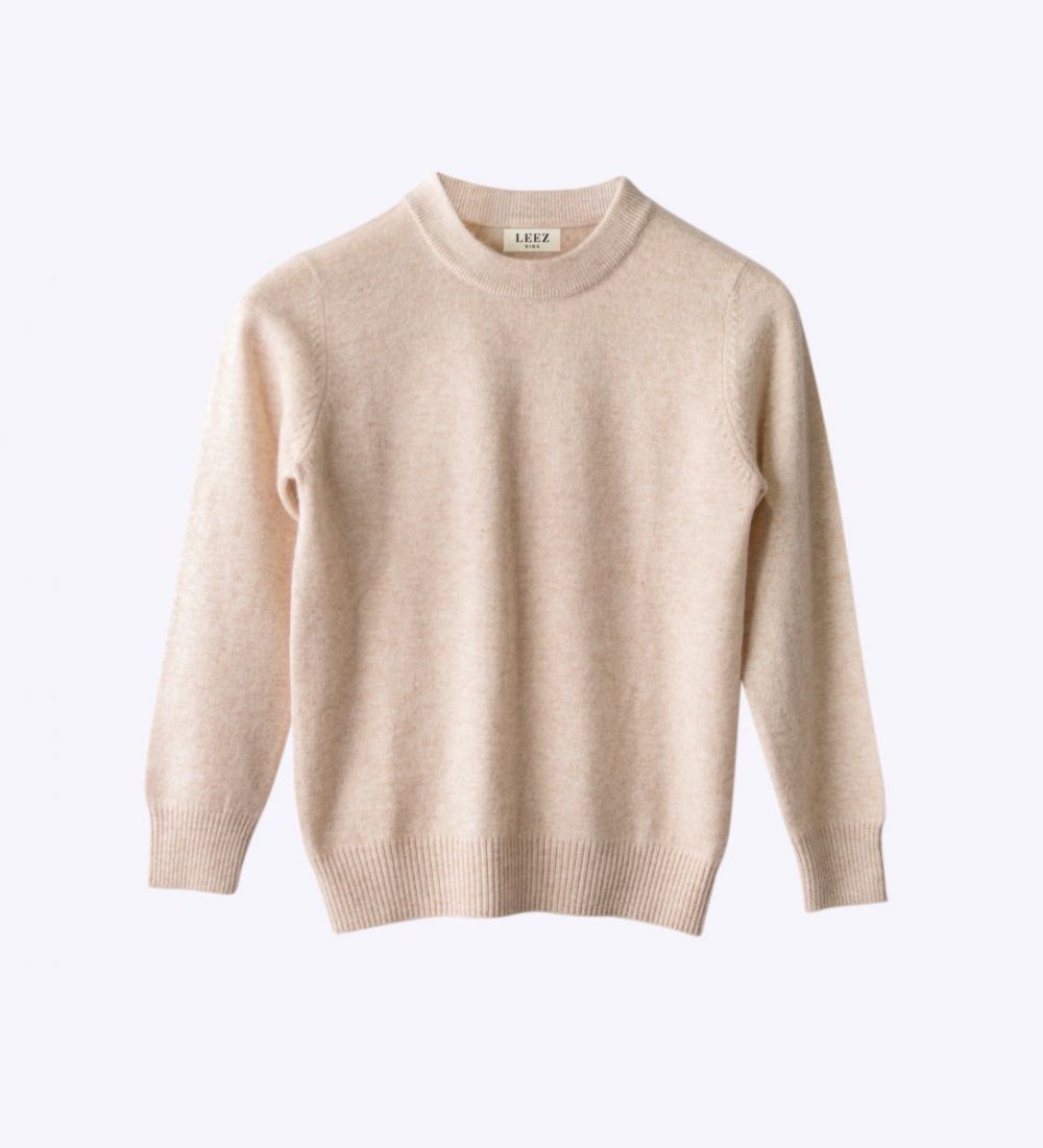 LEEZ Kids Round Neck Cashmere Sweater Beige