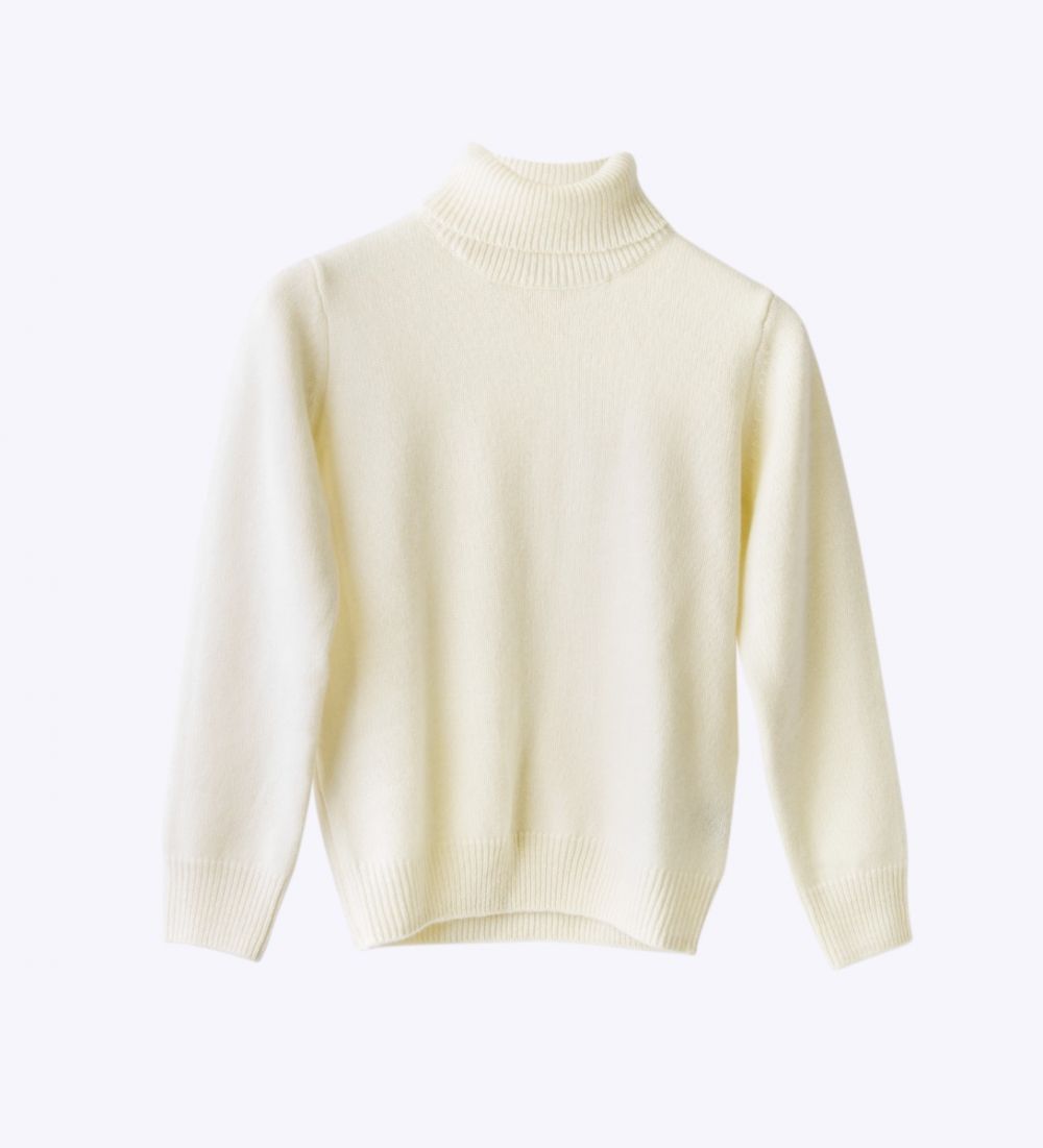LEEZ Kids Thickened Turtleneck Cashmere Sweater White