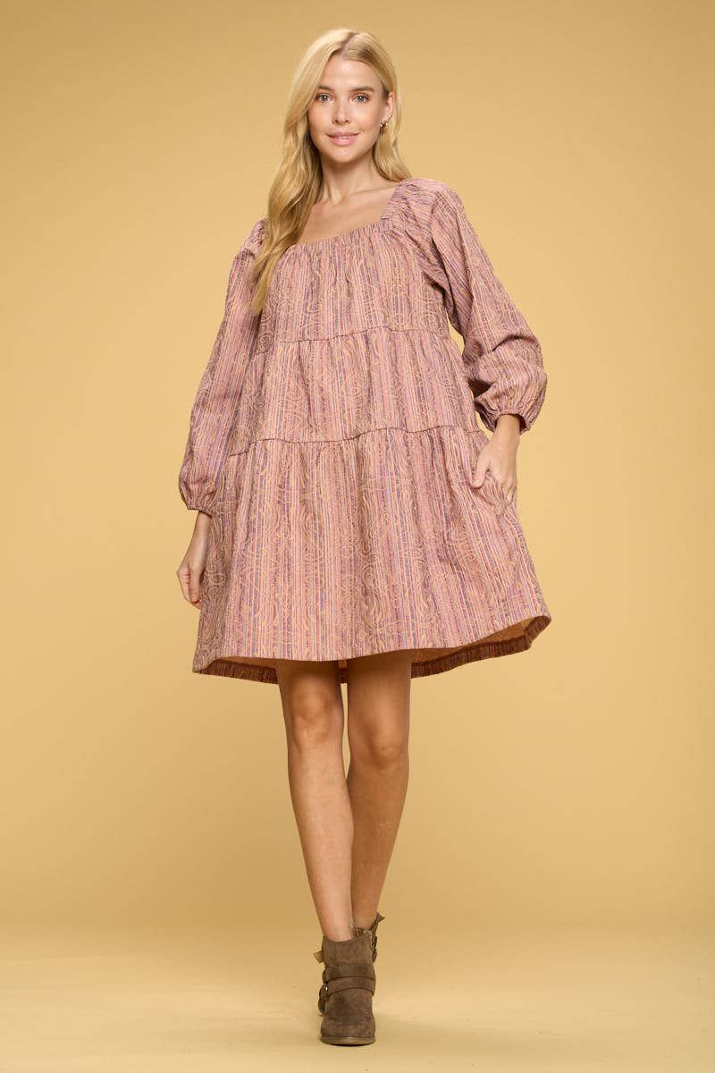Textured Multi Color Woven Dress - Peach