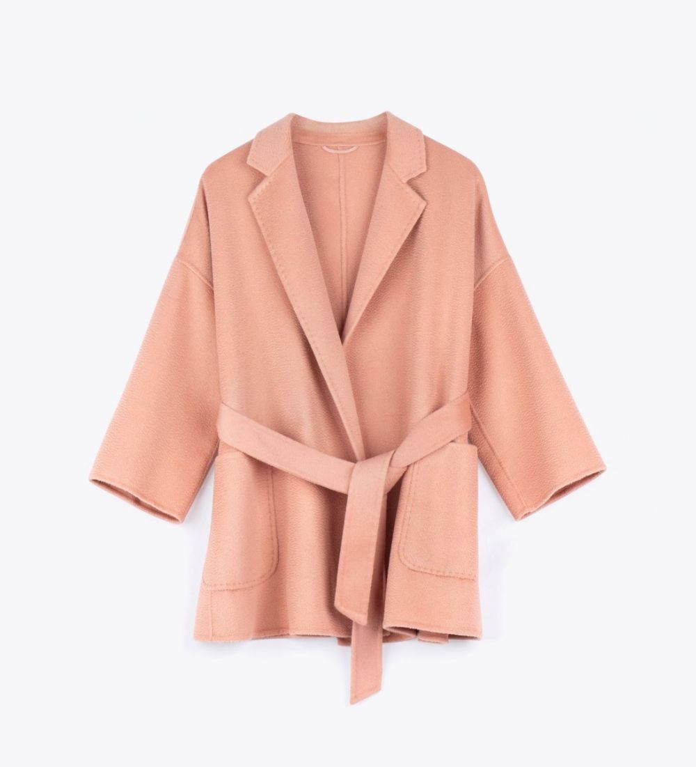 LEEZ Women Wool Belted Short Coat Pink