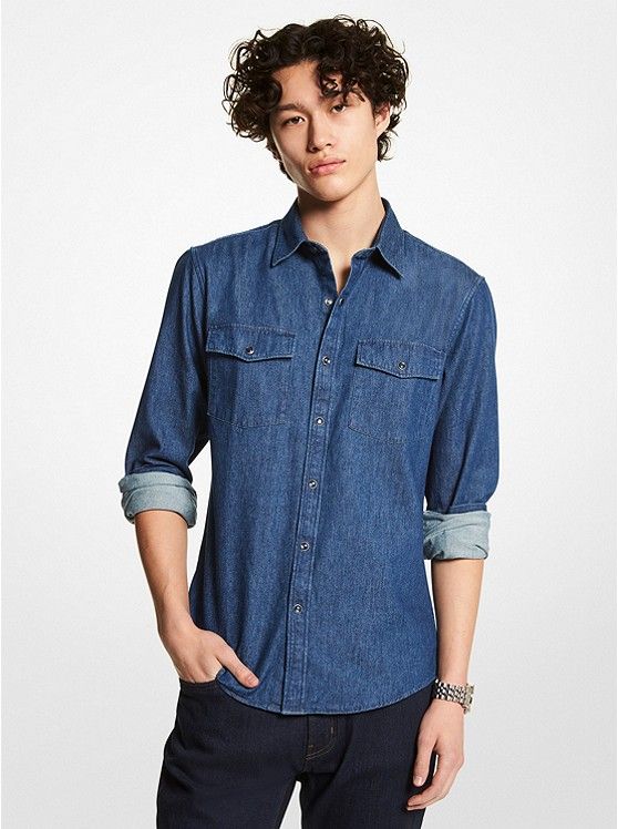 Stretch Denim Slim-Fit Shirt - L