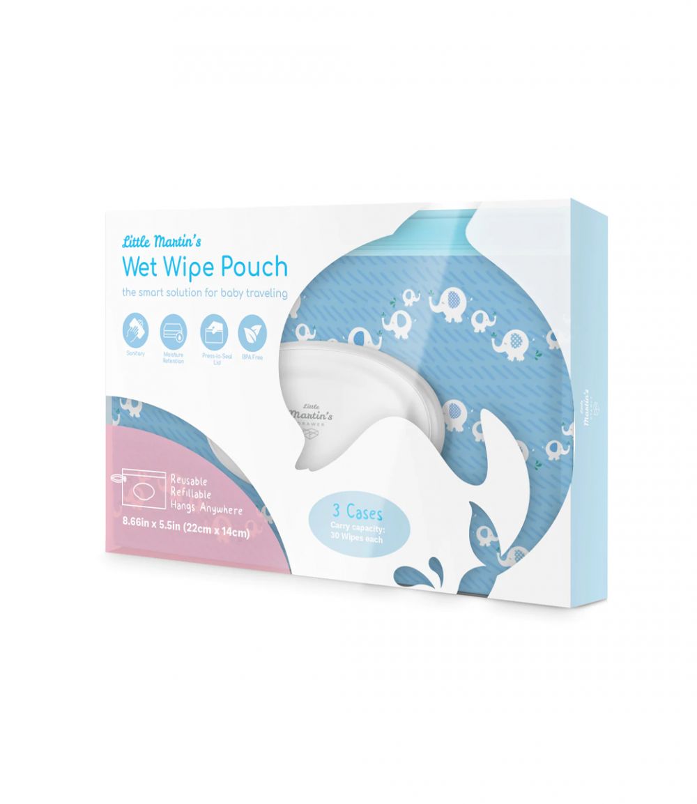 Little Martin’s Wet Wipe Pouch [Set of 3] – Reusable Refillable Clutch Dispenser Holder Case – 30 Wipes