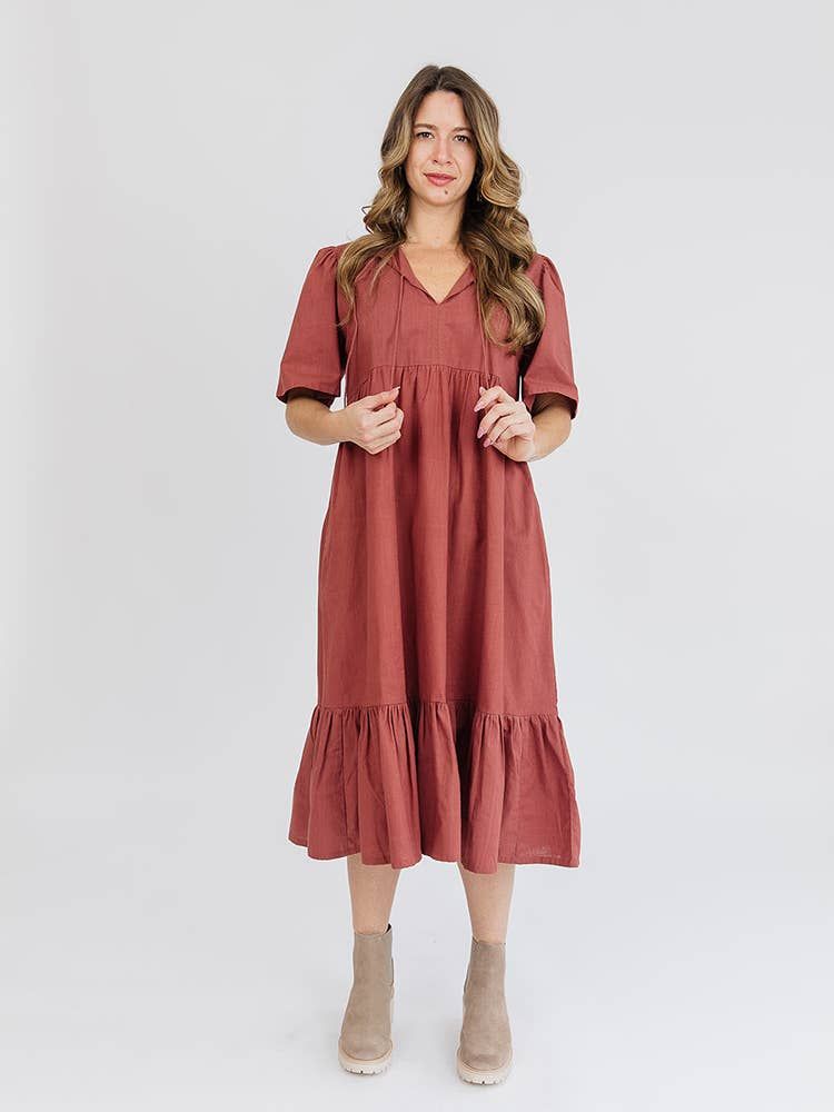 Adelaide Tiered Midi Dress Cinnamon