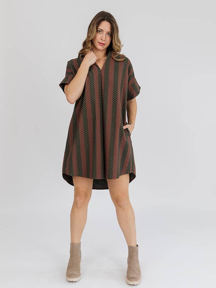 Chennai Mini Dress Chevron Fern Red