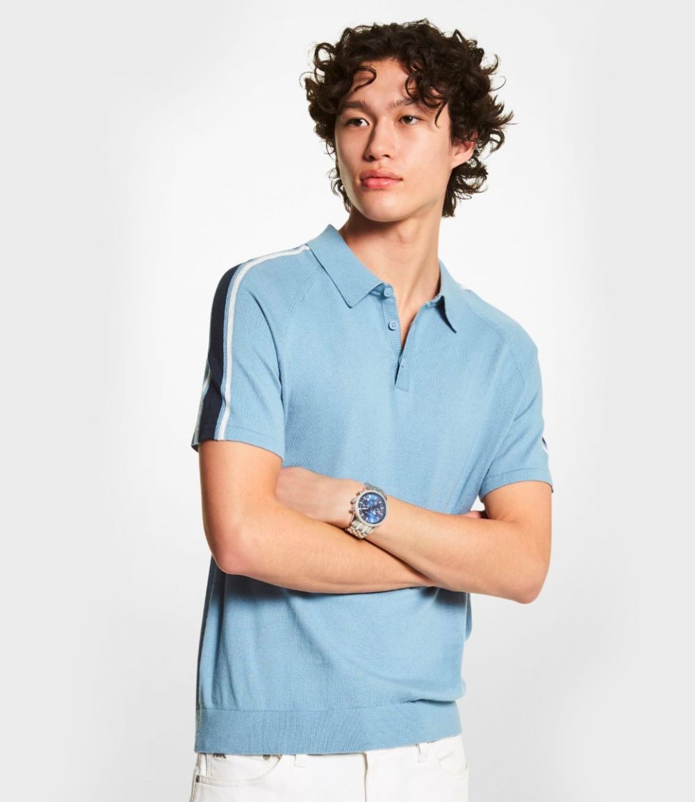 Racing Stripe Cotton and Silk Blend Polo Shirt