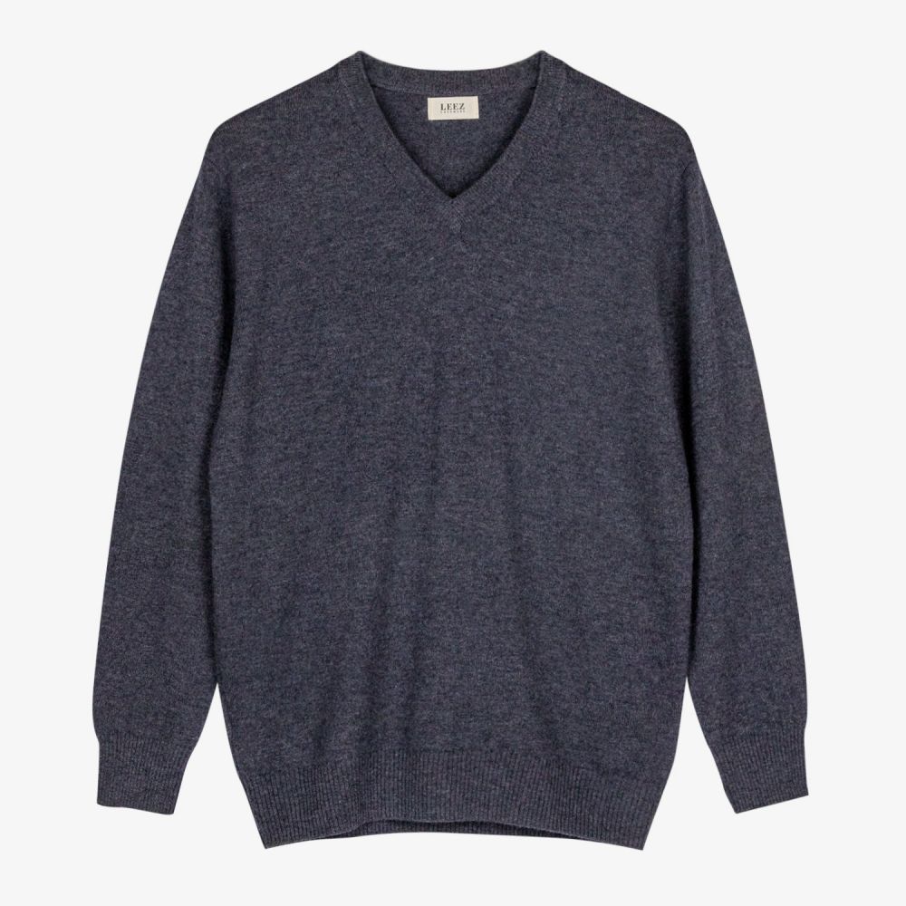 LEEZ Men V-neck Cashmere Sweater Dark Gray