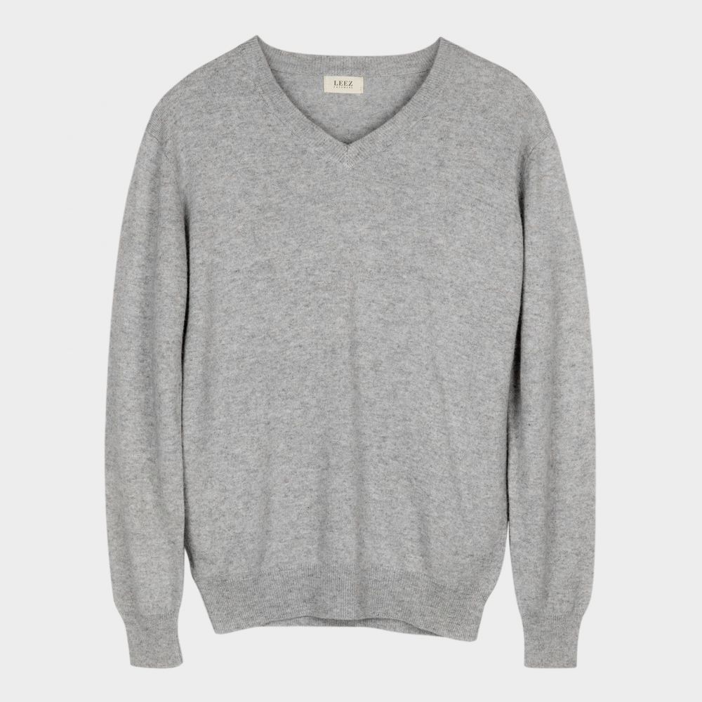 LEEZ Men V-neck Cashmere Sweater Gray